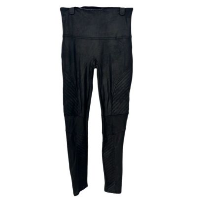 Spanx Women's Faux Leather Moto Leggings Black Size M High-Rise Edgy Style
